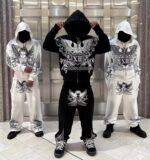 Custom Quality Sweatsuit Dtg Graphic Zip up Sweatpants and Hoodie Set
