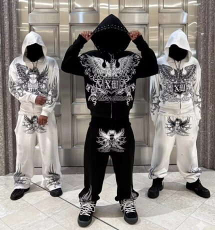 Custom Quality Sweatsuit Dtg Graphic Zip up Sweatpants and Hoodie Set