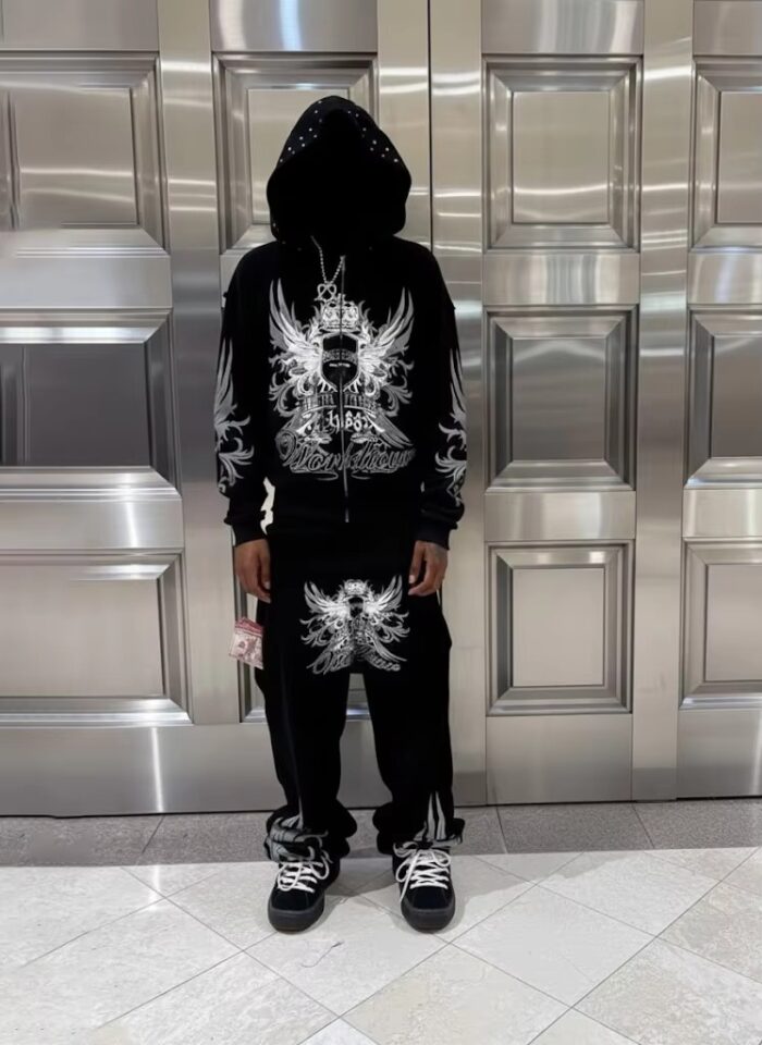 Custom Quality Sweatsuit Dtg Graphic Zip up Sweatpants and Hoodie Set - Image 4