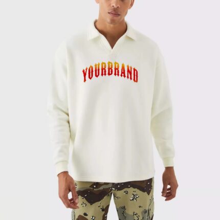 Custom DTF Printed V-Neck Polo Shirt Long Sleeve for Men