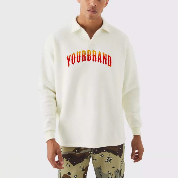 Custom DTF Printed V-Neck Polo Shirt Long Sleeve for Men Custom DTF Printed V-Neck Polo Shirt Long Sleeve for Men
