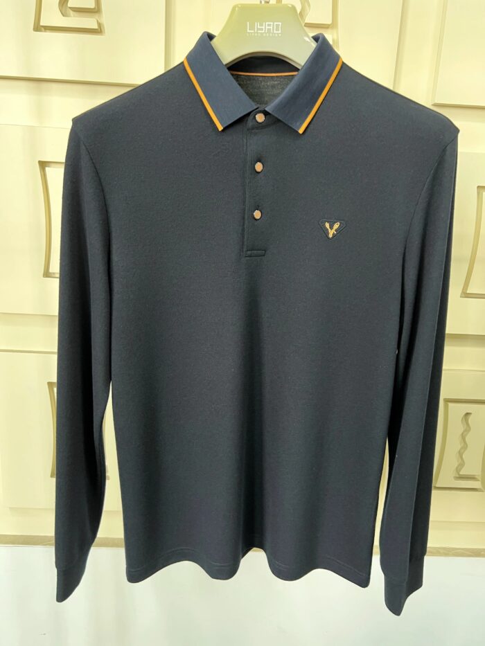 Luxury Men’s Embroidered Long Sleeve Polo Shirt - Image 2