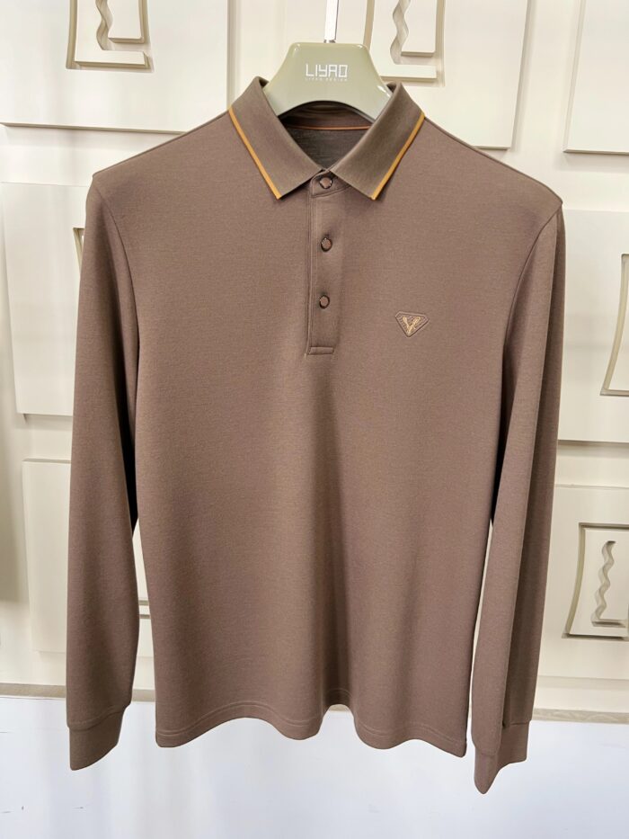 Luxury Men’s Embroidered Long Sleeve Polo Shirt - Image 3