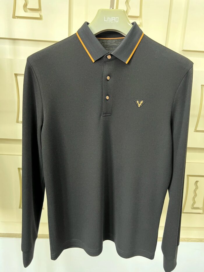 Luxury Men’s Embroidered Long Sleeve Polo Shirt - Image 4