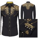 Men’s Western Cowboy Embroidered Long Sleeve Shirt