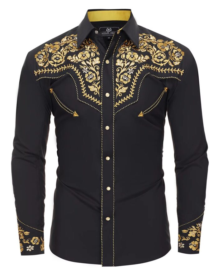 Men’s Western Cowboy Embroidered Long Sleeve Shirt | Slim Fit - Image 2