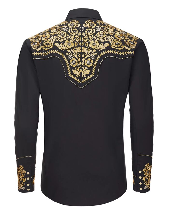 Men’s Western Cowboy Embroidered Long Sleeve Shirt | Slim Fit - Image 3
