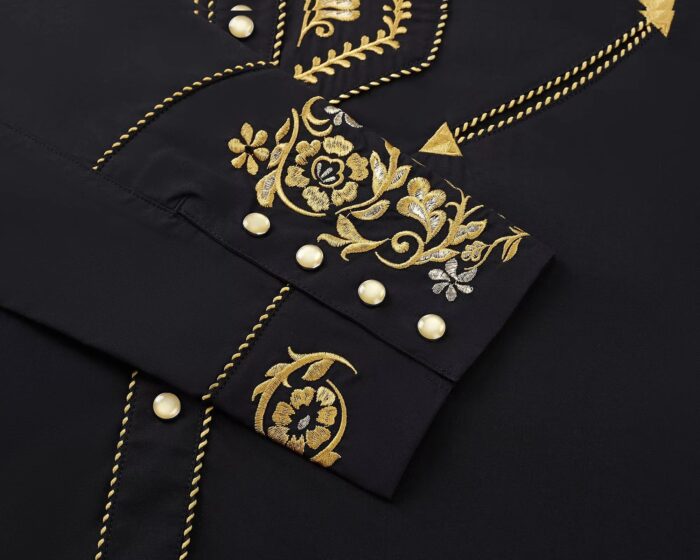 Men’s Western Cowboy Embroidered Long Sleeve Shirt | Slim Fit - Image 4