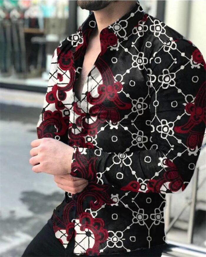 Plus Size Vintage Hawaiian Printed Long Sleeve Shirt for Men - Image 2