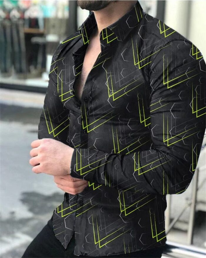 Plus Size Vintage Hawaiian Printed Long Sleeve Shirt for Men - Image 4