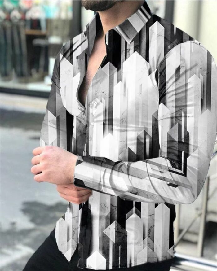 Plus Size Vintage Hawaiian Printed Long Sleeve Shirt for Men - Image 6