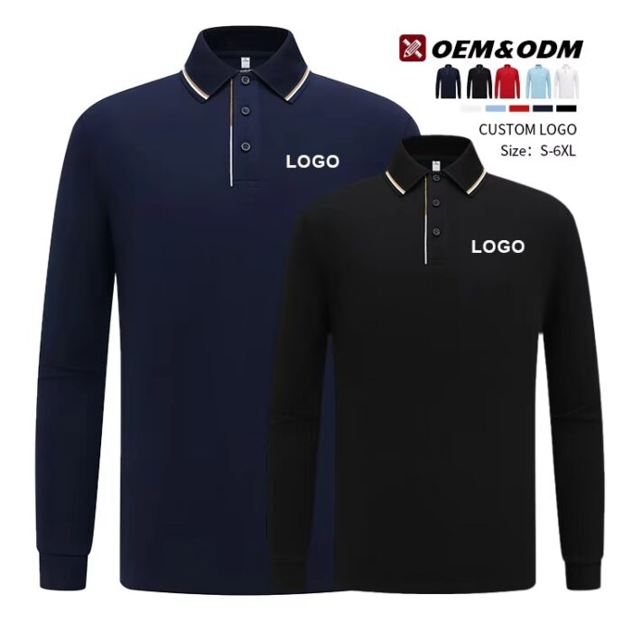 Autumn Cotton Long Sleeve Polo Shirt for Men | Custom Logo Workwear - Image 3