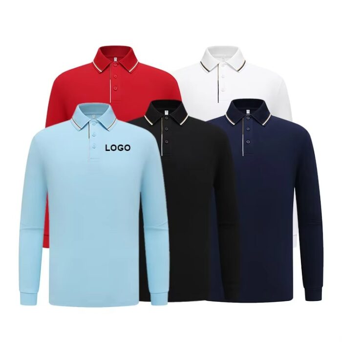 Autumn Cotton Long Sleeve Polo Shirt for Men | Custom Logo Workwear - Image 4