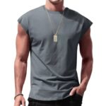 Custom logo Men Workout Tank Tops Cut Off Shirts Gym Shirts - Image 2
