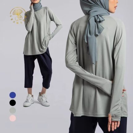 Custom Modest Gym Long Top, Muslim Activewear Abaya Style