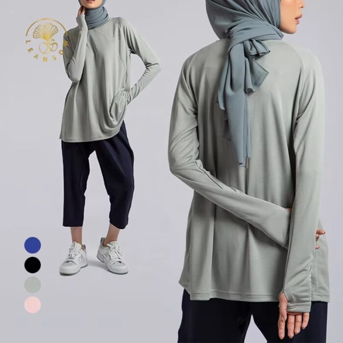 Custom Modest Gym Long Top, Muslim Activewear Abaya Style Custom Modest Gym Long Top, Muslim Activewear Abaya Style
