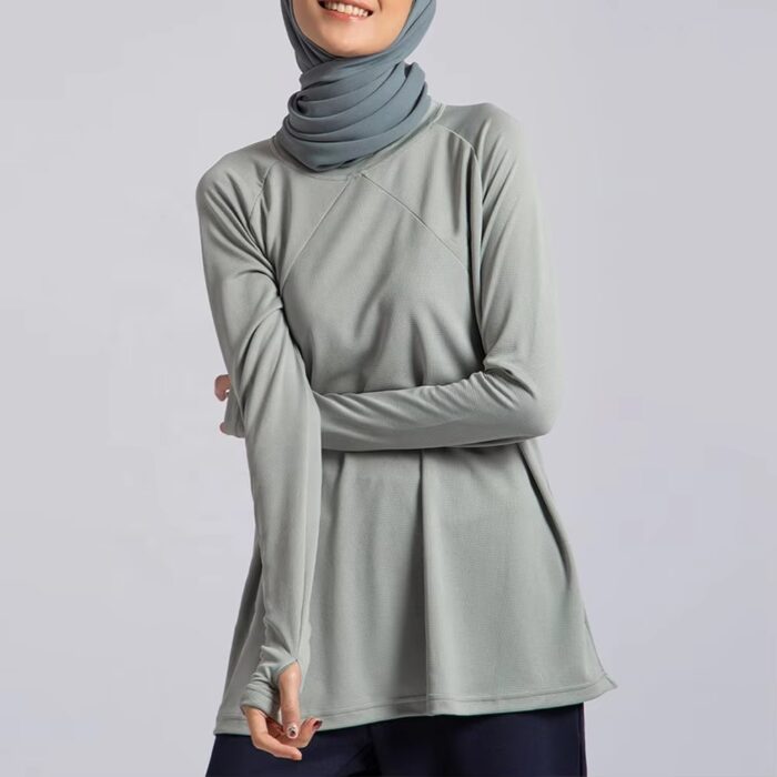 Custom Modest Gym Long Top, Muslim Activewear Abaya Style - Image 2