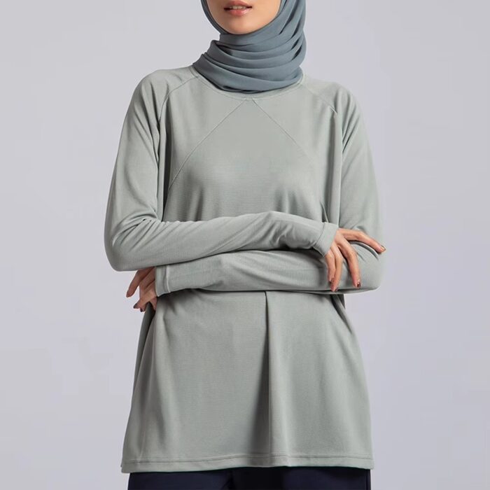 Custom Modest Gym Long Top, Muslim Activewear Abaya Style - Image 3