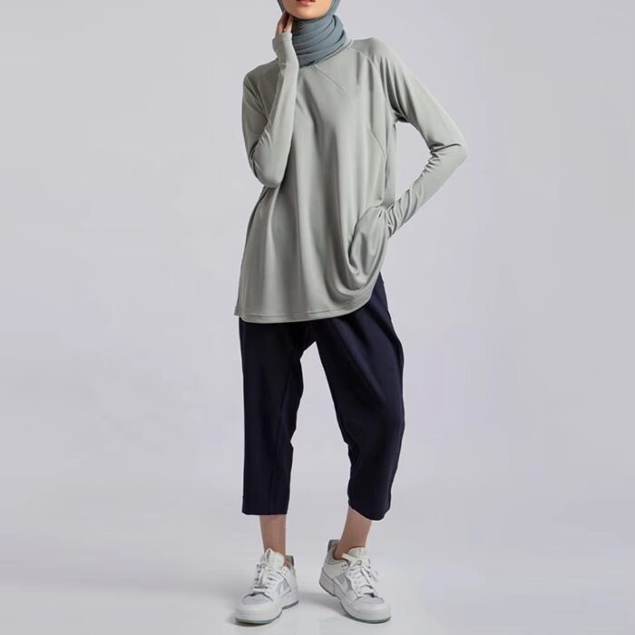 Custom Modest Gym Long Top, Muslim Activewear Abaya Style - Image 4