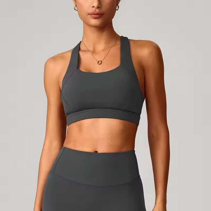 Women Sports Bra Nude Double Strap Yoga Bra - Image 6