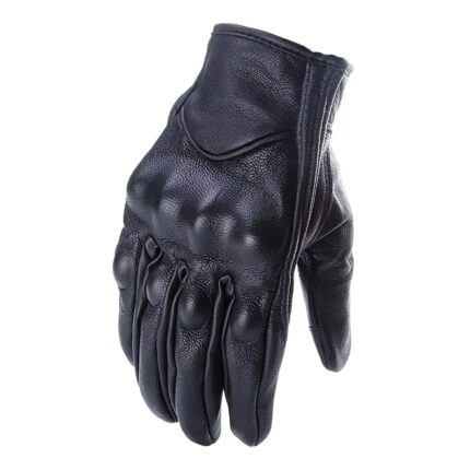 Black Leather Motorcycle Gloves Waterproof