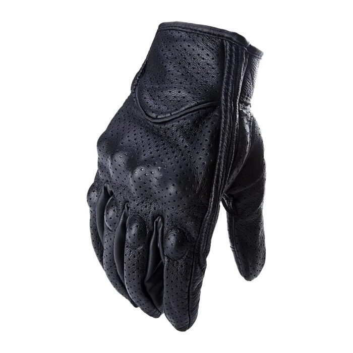Black Leather Motorcycle Gloves Waterproof - Image 2