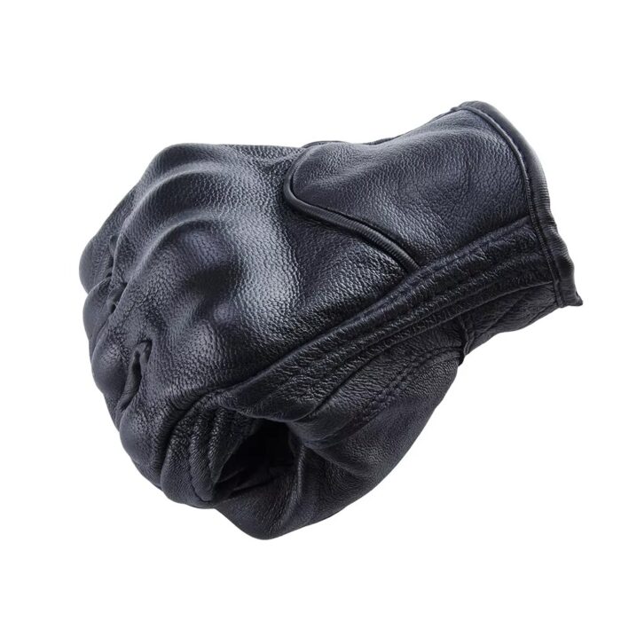 Black Leather Motorcycle Gloves Waterproof - Image 4