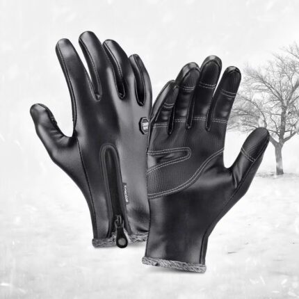 Outdoor Winter Waterproof PU Leather Gloves – Unisex Full Finger Touchscreen