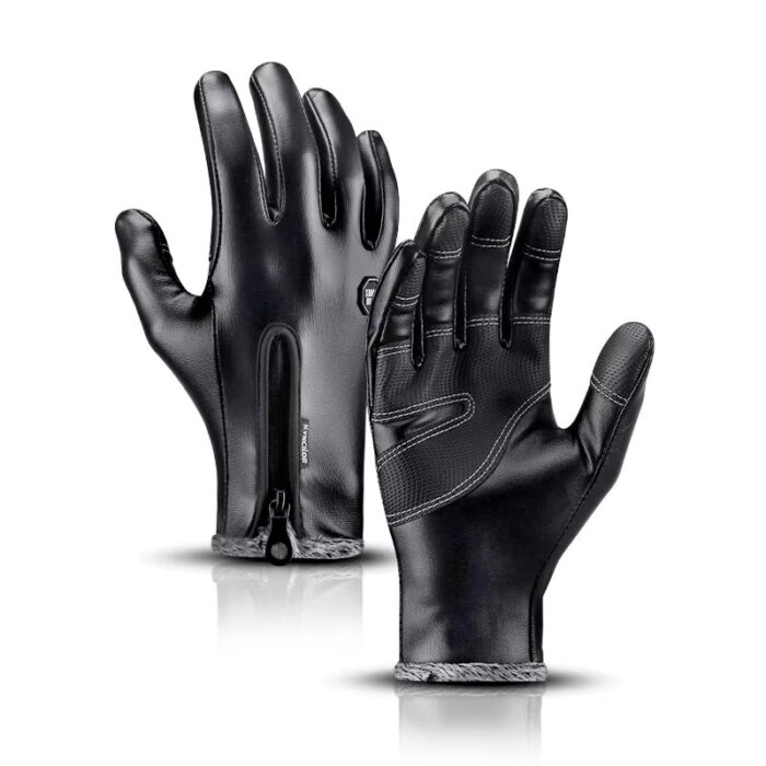 Outdoor Winter Waterproof PU Leather Gloves, Unisex Full Finger Touchscreen - Image 2