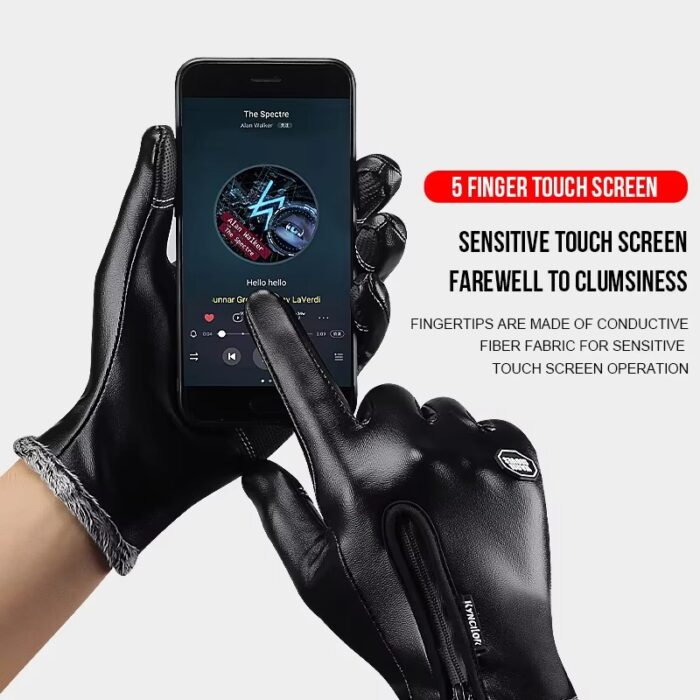 Outdoor Winter Waterproof PU Leather Gloves, Unisex Full Finger Touchscreen - Image 4
