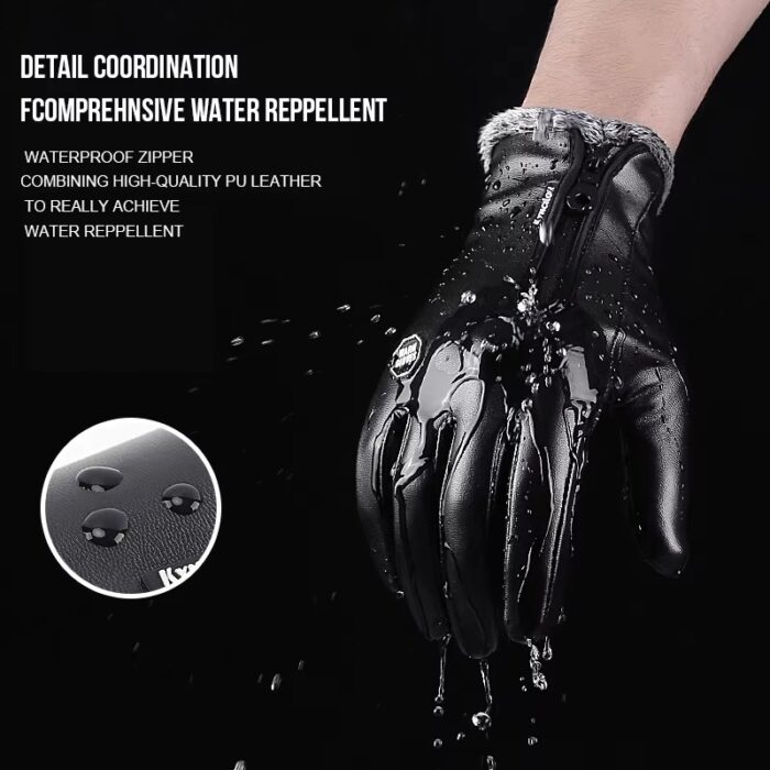Outdoor Winter Waterproof PU Leather Gloves, Unisex Full Finger Touchscreen - Image 5