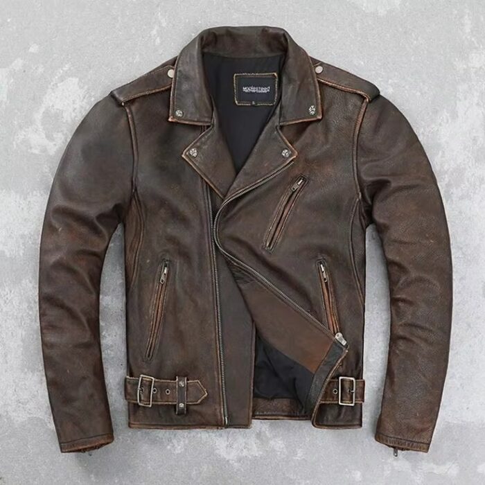 Genuine Leather Jacket for Men & Women Vintage Faux Style - Image 4