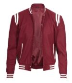 Men’s Waterproof Wool Varsity Jacket, Maroon Winter Style