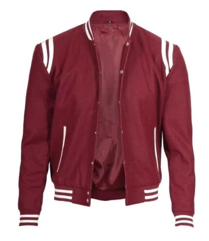 Men’s Waterproof Wool Varsity Jacket, Maroon Winter Style
