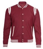Men’s Waterproof Wool Varsity Jacket, Maroon Winter Style - Image 3