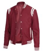 Men’s Waterproof Wool Varsity Jacket, Maroon Winter Style - Image 4