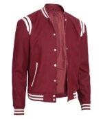 Men’s Waterproof Wool Varsity Jacket, Maroon Winter Style - Image 5
