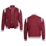 Men’s Waterproof Wool Varsity Jacket, Maroon Winter Style - Image 6