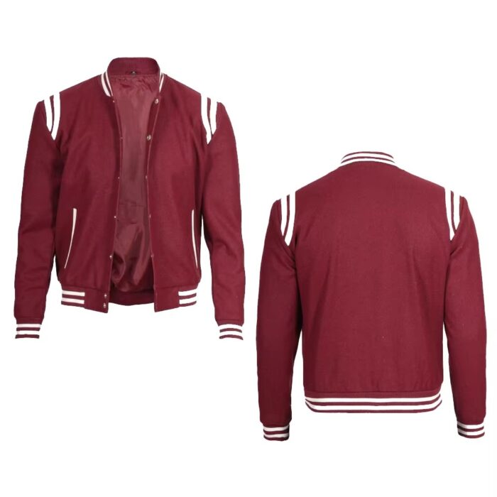 Men’s Waterproof Wool Varsity Jacket, Maroon Winter Style - Image 6